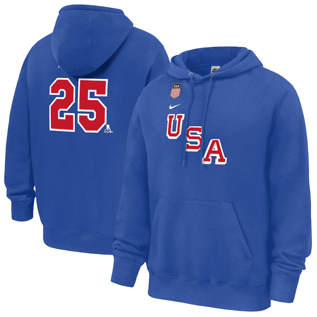 Men's US Hockey #25 Charlie McAvoy Royal 2026 Name & Number Hoodie